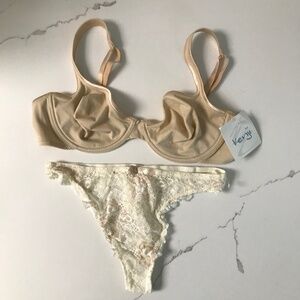 Kenji Underwire Bra 36B Beige & Victoria’s Secret Lacy Thong S